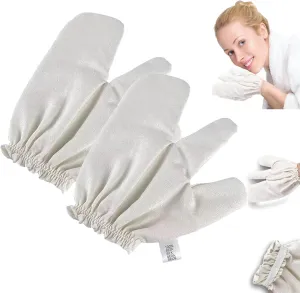 Garshana Gloves Raw Silk for Ayurvedic Dry Brushing & Lymphatic Massage 100% Natural Reusable Silk Exfoliating Gloves, Spa-Grade Detox & Anti-Cellulite Body Care (2pc)
