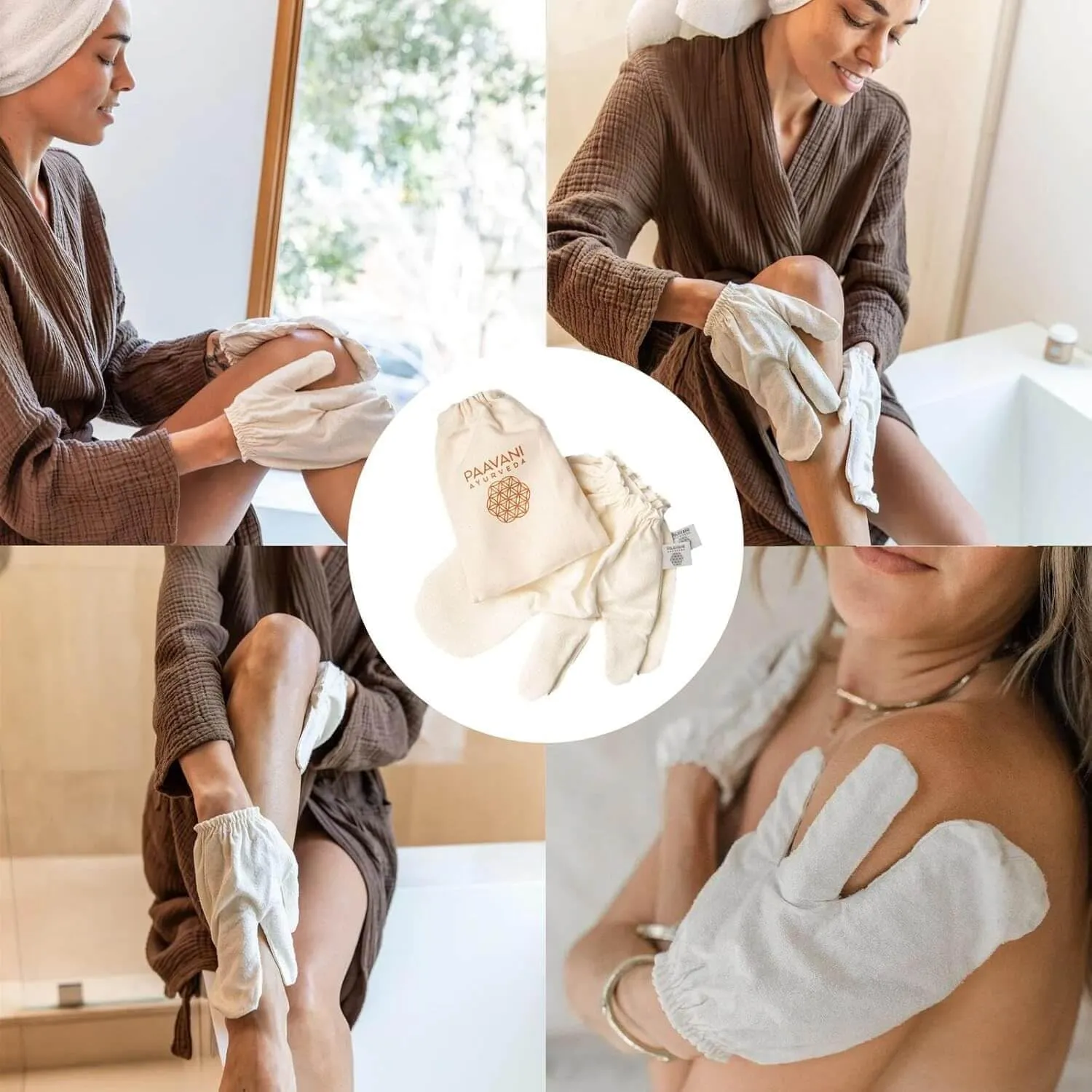 Garshana Gloves Raw Silk for Ayurvedic Dry Brushing & Lymphatic Massage 100% Natural Reusable Silk Exfoliating Gloves, Spa-Grade Detox & Anti-Cellulite Body Care (2pc)