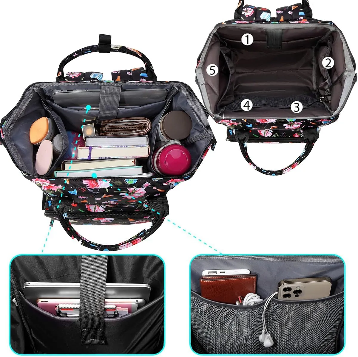 Gatycallaty Teacher Bags for Women Teacher Book Bag Stuff Large Capacity Must Haves University Bags Female Wide Mouth Work Backpack Professional