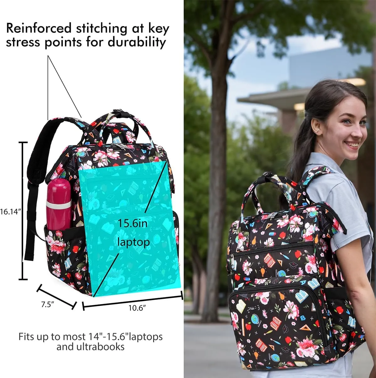 Gatycallaty Teacher Bags for Women Teacher Book Bag Stuff Large Capacity Must Haves University Bags Female Wide Mouth Work Backpack Professional