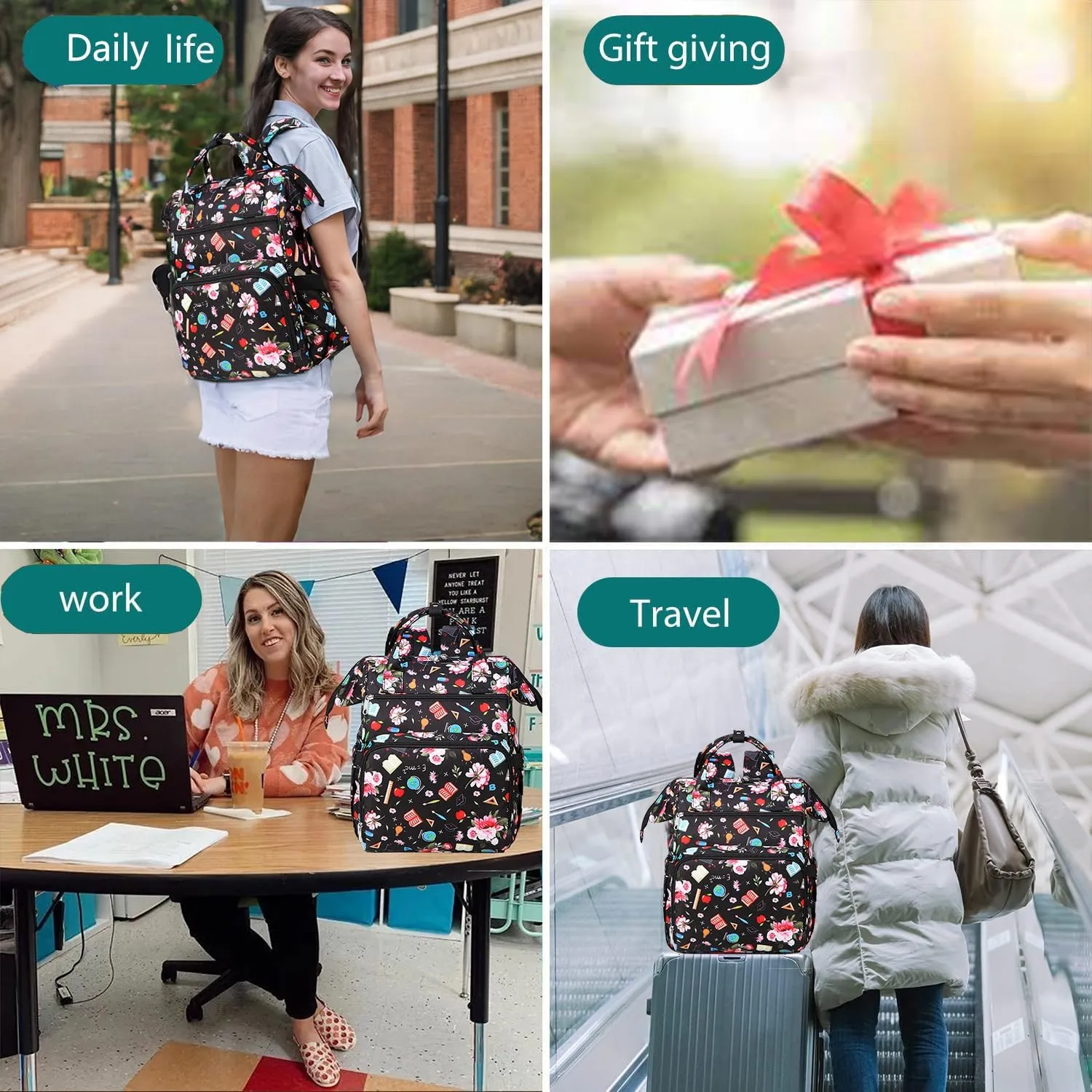 Gatycallaty Teacher Bags for Women Teacher Book Bag Stuff Large Capacity Must Haves University Bags Female Wide Mouth Work Backpack Professional