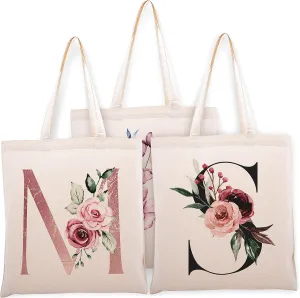 Generic Personalized Initial Tote Bags for Women - 5 Color Options Customized Floral Bag Wedding Bridal Shower Bachelorette Party Custom Canvas Shoulder Totes Girl Christmas Gift C2, Beige, Medium