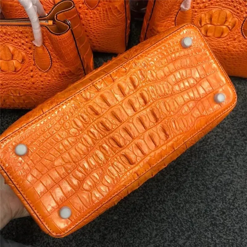 Genuine Crocodile Skin Women Skyblue Colorful Totes Female Handbag Exotic Alligator Leather Lady Single Cross Shoulder Bag