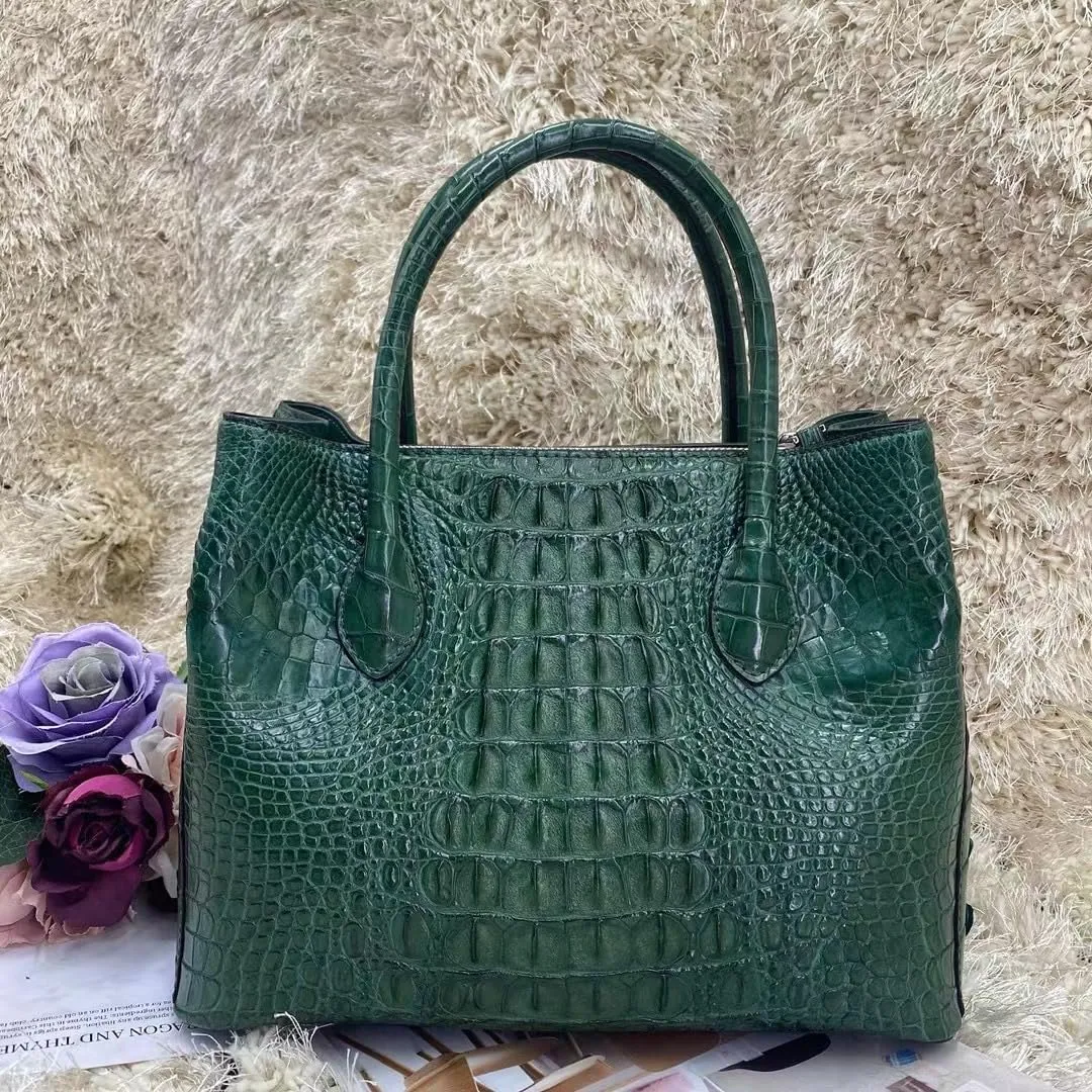Genuine Crocodile Skin Women Skyblue Colorful Totes Female Handbag Exotic Alligator Leather Lady Single Cross Shoulder Bag
