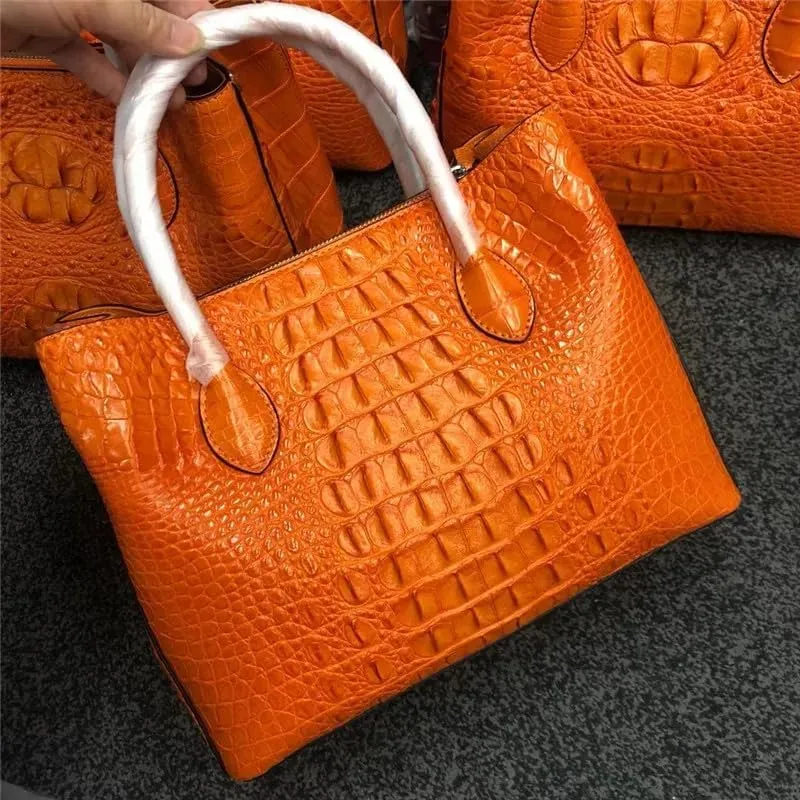 Genuine Crocodile Skin Women Skyblue Colorful Totes Female Handbag Exotic Alligator Leather Lady Single Cross Shoulder Bag