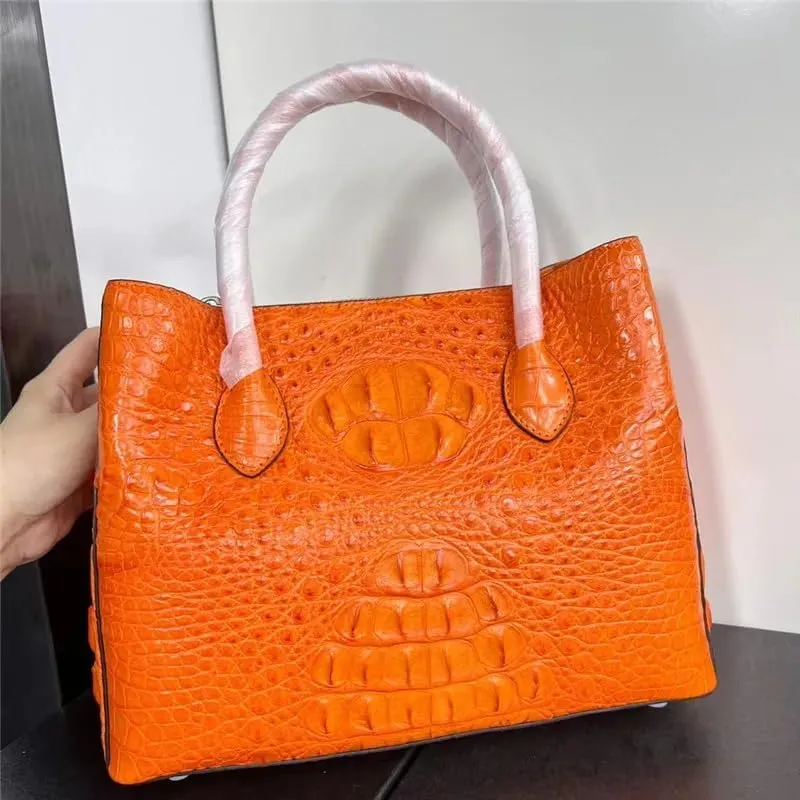Genuine Crocodile Skin Women Skyblue Colorful Totes Female Handbag Exotic Alligator Leather Lady Single Cross Shoulder Bag