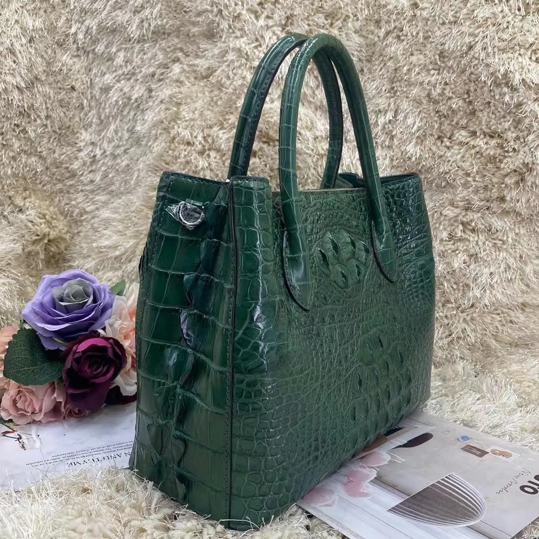 Genuine Crocodile Skin Women Skyblue Colorful Totes Female Handbag Exotic Alligator Leather Lady Single Cross Shoulder Bag
