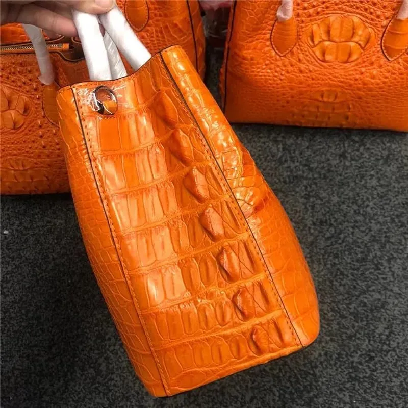 Genuine Crocodile Skin Women Skyblue Colorful Totes Female Handbag Exotic Alligator Leather Lady Single Cross Shoulder Bag