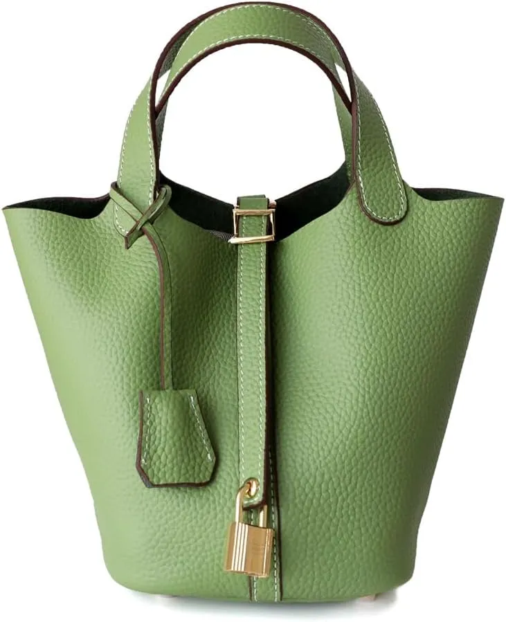 Genuine Leather Bucket Bags For Women Wallet Satchels Handbag With Lock Design Daily Casual Soft Shoulder Bag
