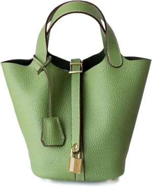 Genuine Leather Bucket Bags For Women Wallet Satchels Handbag With Lock Design Daily Casual Soft Shoulder Bag