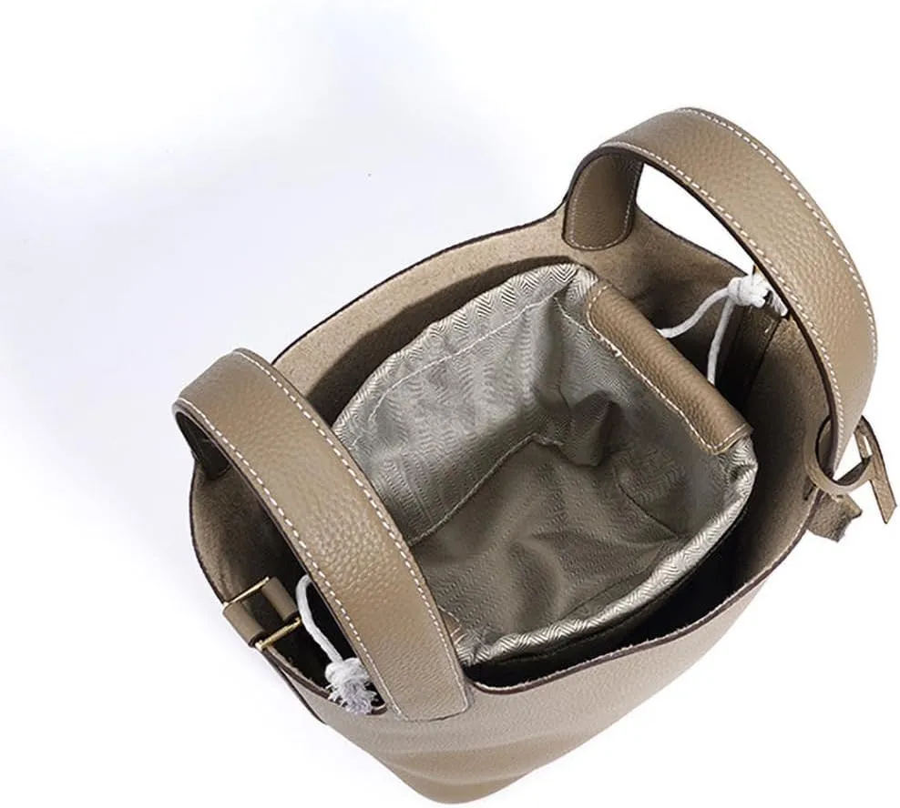 Genuine Leather Bucket Bags For Women Wallet Satchels Handbag With Lock Design Daily Casual Soft Shoulder Bag