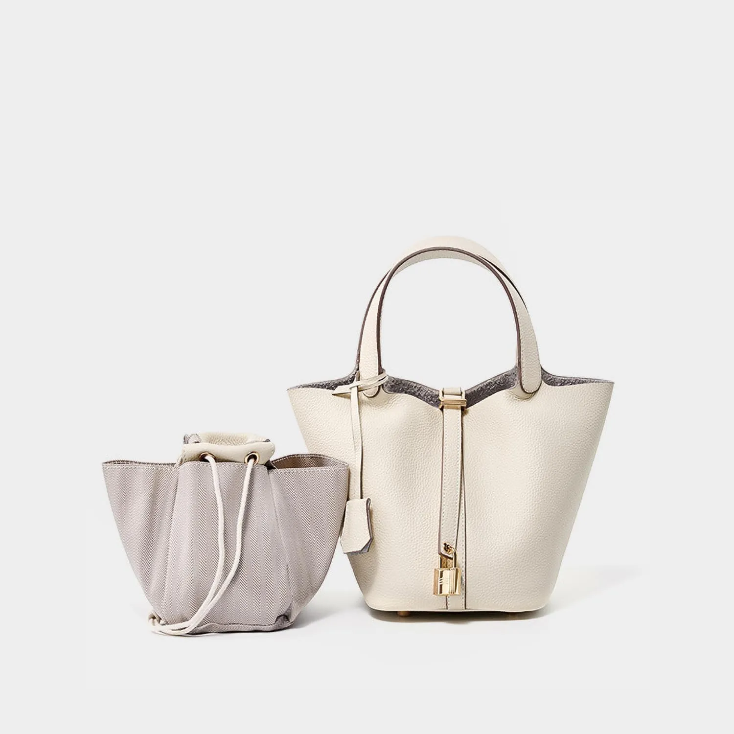 Genuine Leather Bucket Bags For Women Wallet Satchels Handbag With Lock Design Daily Casual Soft Shoulder Bag