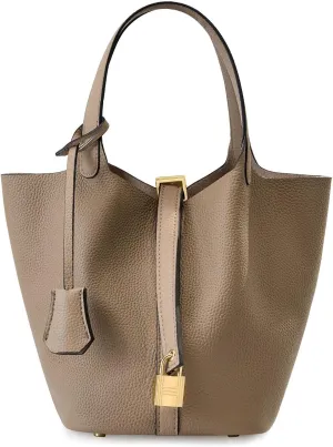 Genuine Leather Bucket Bags For Women Wallet Satchels Handbag With Lock Design Daily Casual Soft Shoulder Bag