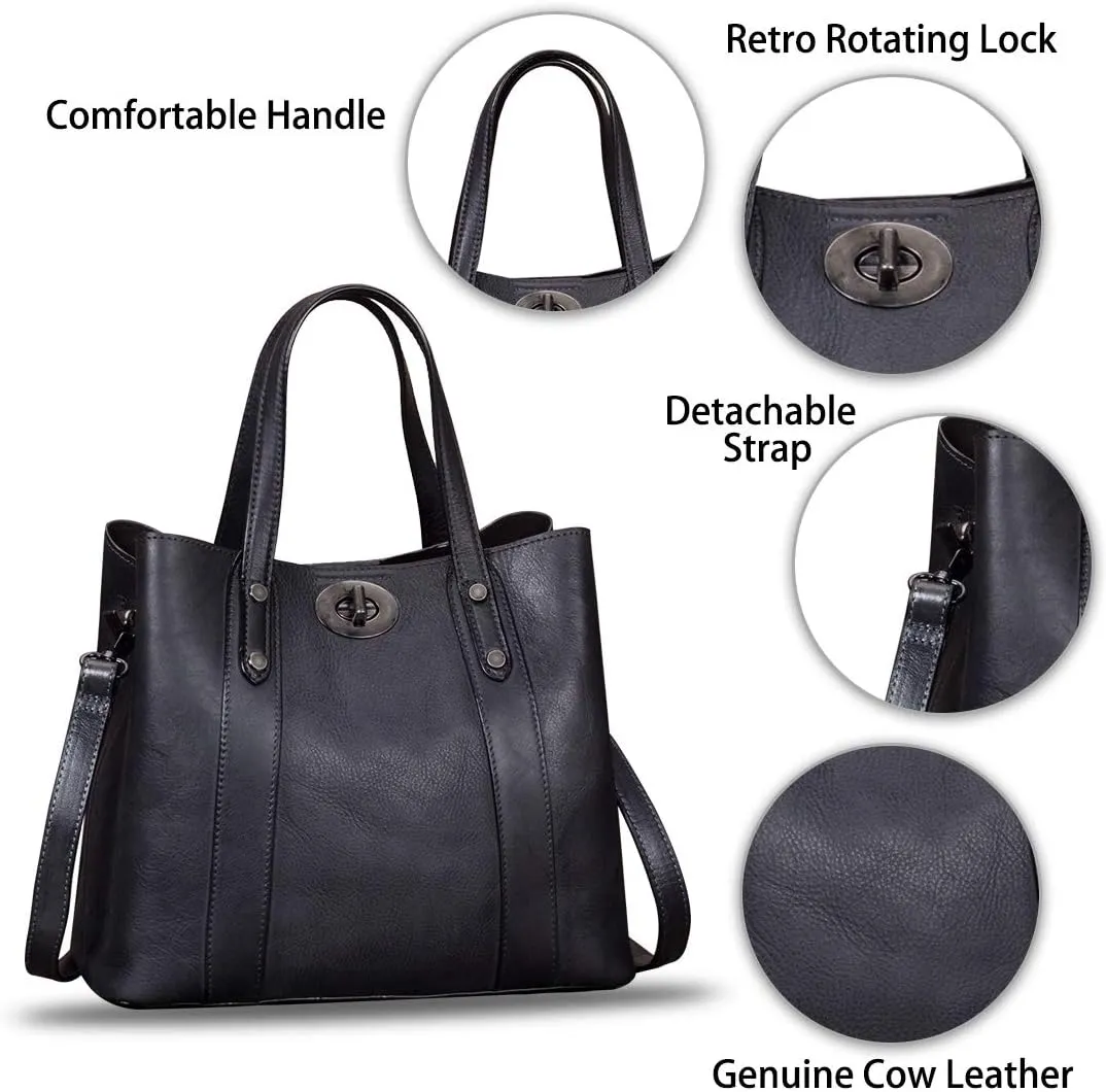 Genuine Leather Handbags for Women Satchel Purses Vintage Handmade Shoulder Bag Cowhide Top Handle Handbag Totes