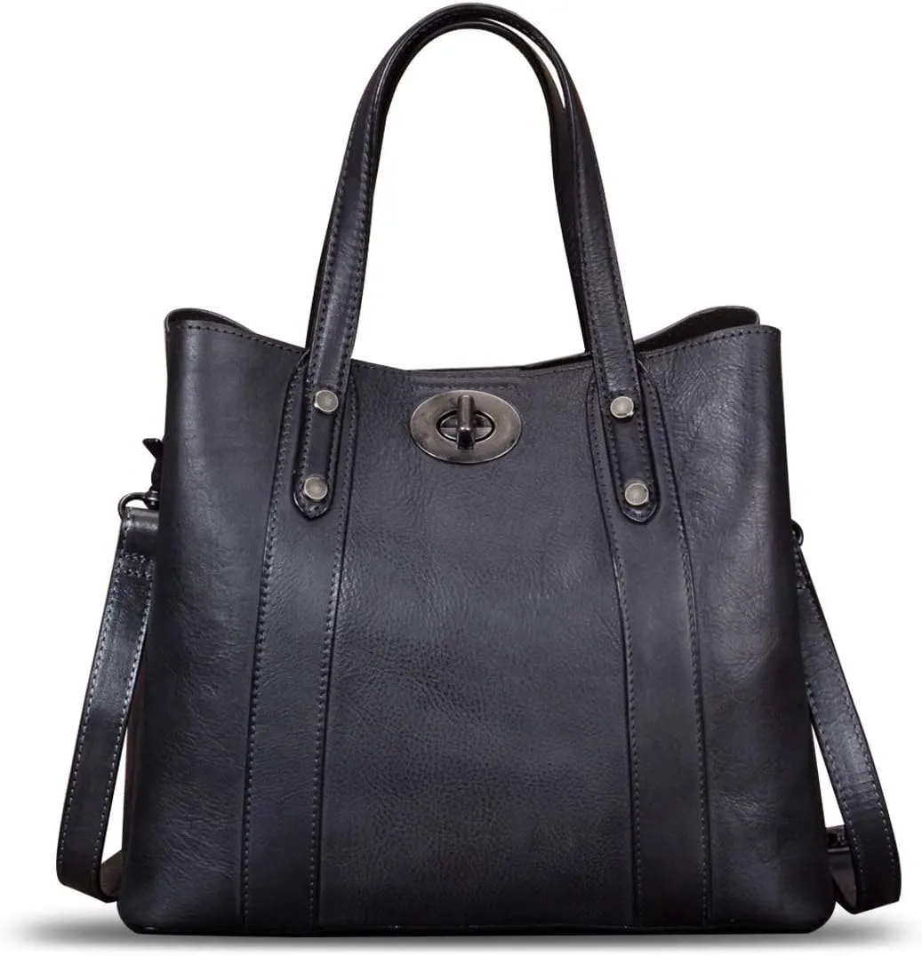 Genuine Leather Handbags for Women Satchel Purses Vintage Handmade Shoulder Bag Cowhide Top Handle Handbag Totes