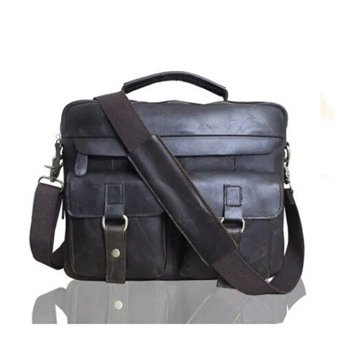Genuine Leather Men Bag Crazy Horse Leather Men's Handbags Casual Business Laptop Shoulder Bags Briefcase Messenger bag NEW