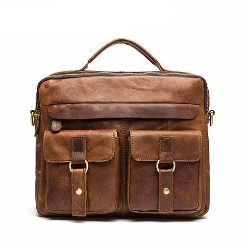 Genuine Leather Men Bag Crazy Horse Leather Men's Handbags Casual Business Laptop Shoulder Bags Briefcase Messenger bag NEW
