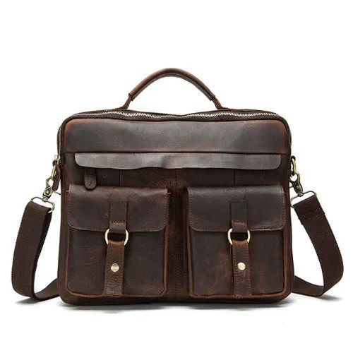 Genuine Leather Men Bag Crazy Horse Leather Men's Handbags Casual Business Laptop Shoulder Bags Briefcase Messenger bag NEW