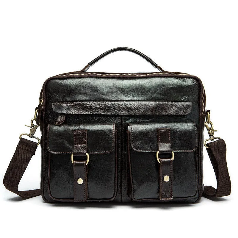 Genuine Leather Men Bag Crazy Horse Leather Men's Handbags Casual Business Laptop Shoulder Bags Briefcase Messenger bag NEW