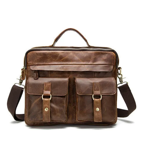 Genuine Leather Men Bag Crazy Horse Leather Men's Handbags Casual Business Laptop Shoulder Bags Briefcase Messenger bag NEW