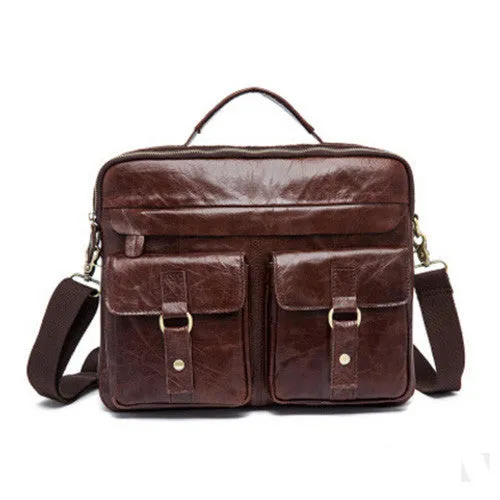 Genuine Leather Men Bag Crazy Horse Leather Men's Handbags Casual Business Laptop Shoulder Bags Briefcase Messenger bag NEW