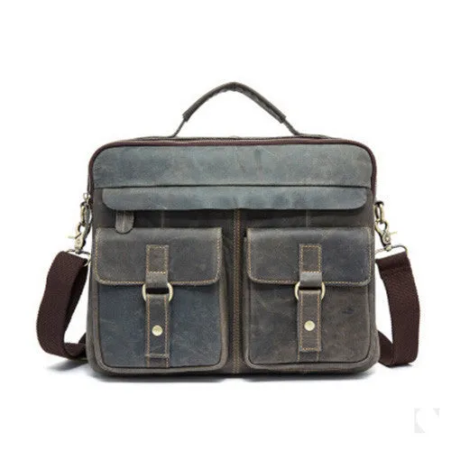 Genuine Leather Men Bag Crazy Horse Leather Men's Handbags Casual Business Laptop Shoulder Bags Briefcase Messenger bag NEW