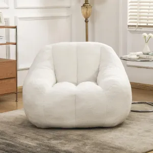 Giant Bean Bag Chair with Memory Foam Filler, Faux Fur Sofa for Adults - Ergonomic Design, Fluffy Lounge Seat for Living Room, Dorm, Office & Gaming - 37.4'' (White)