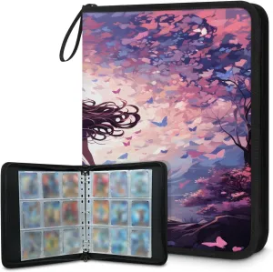 Girl's Back 3 Ring Trading Zipper Binder Strap, Trading Card Binder 9 Pocket, 900 Pockets Card Holder with 50 Removable Sleeves for Game Cards