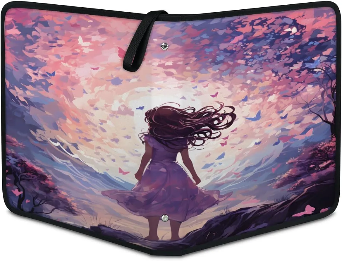 Girl's Back 3 Ring Trading Zipper Binder Strap, Trading Card Binder 9 Pocket, 900 Pockets Card Holder with 50 Removable Sleeves for Game Cards