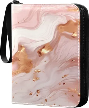 Gold Marble Marble Card Binder 4 Pocket Collectible Trading Card Albums with 50 Sleeves Double Side PU Waterproof 3 Ring for Sports & Game Cards