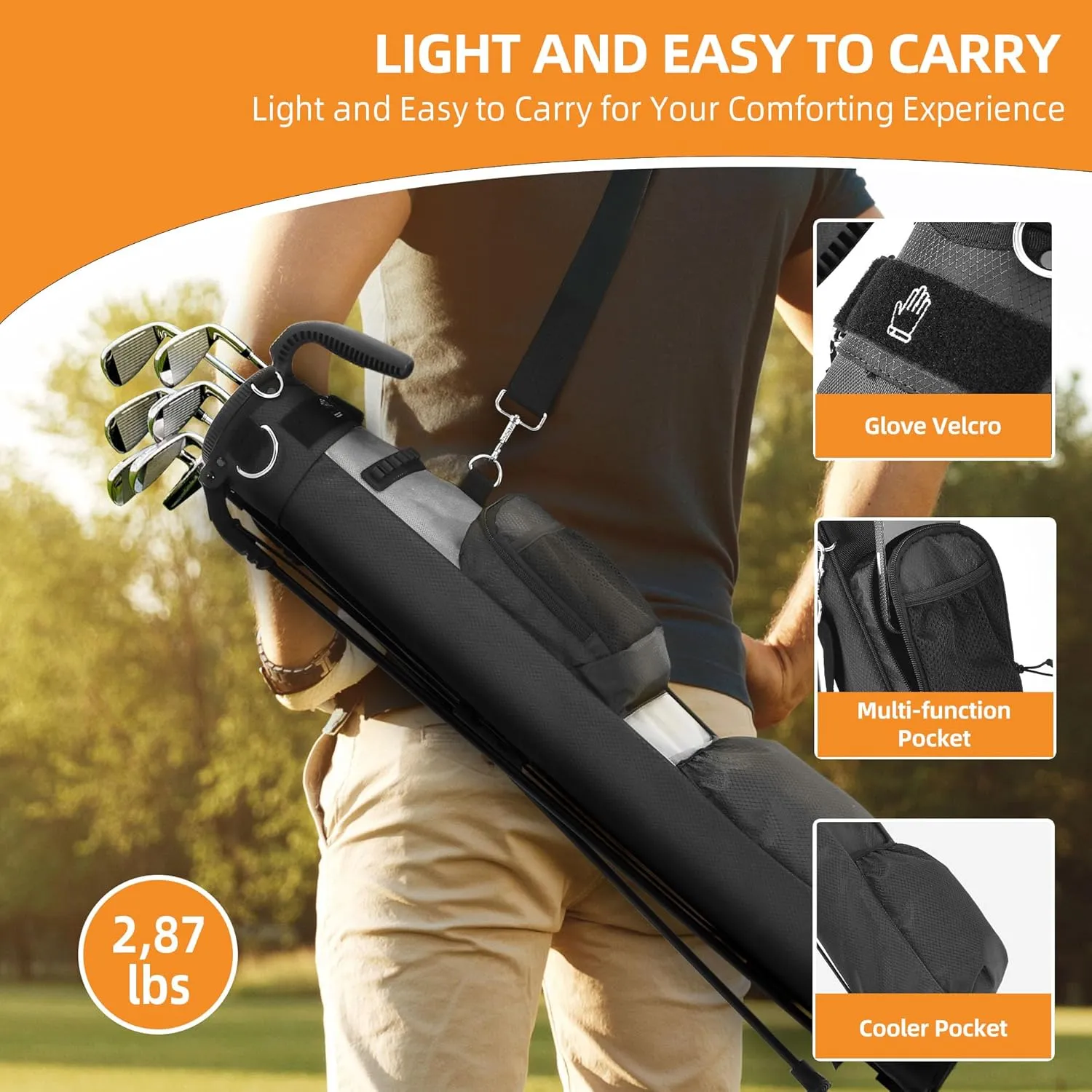 Golf Lightweight Stand Bag, Portable Golf Carry Bag with Insulated Cooler Pocket, Easy to Carry and Ideal for Driving Range, Pitch n Putt, Par 3, Executive Courses