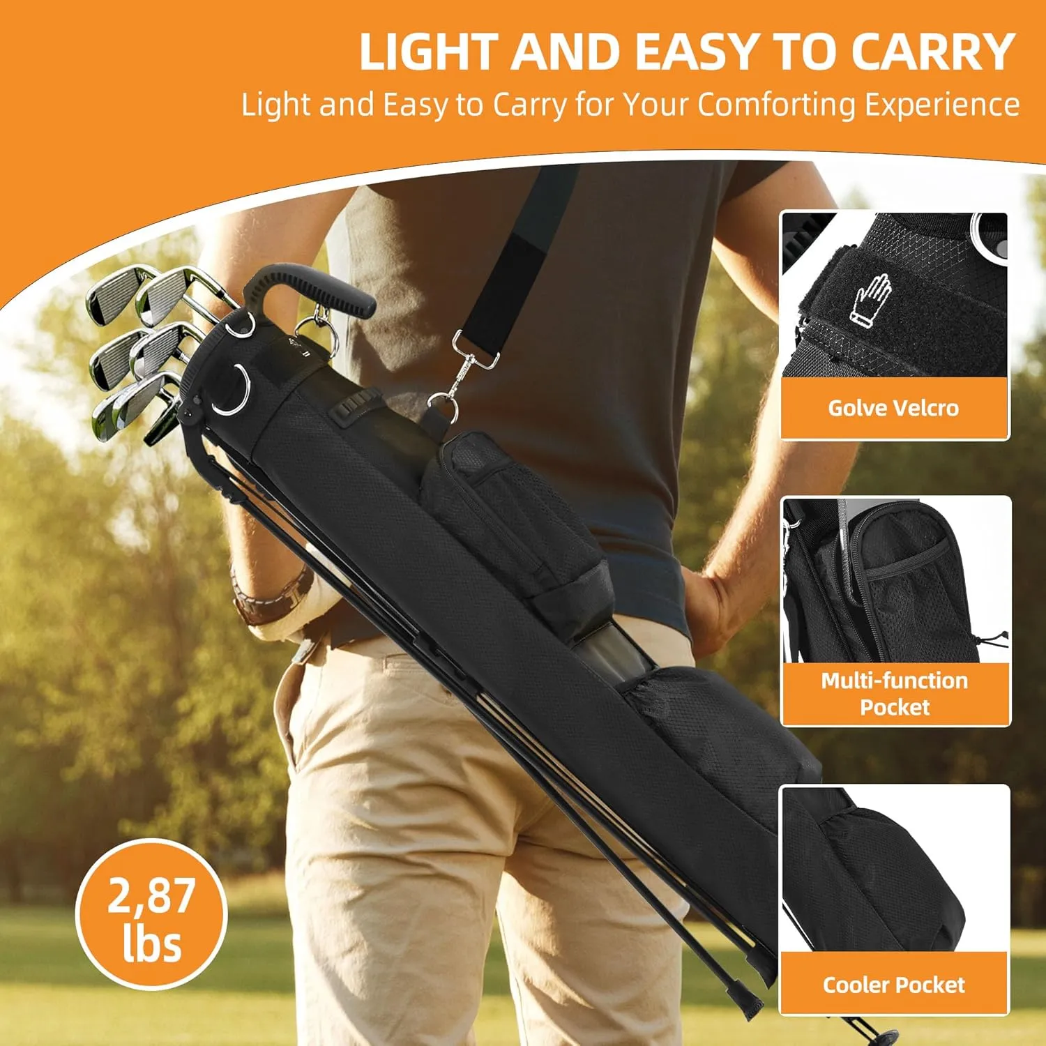 Golf Lightweight Stand Bag, Portable Golf Carry Bag with Insulated Cooler Pocket, Easy to Carry and Ideal for Driving Range, Pitch n Putt, Par 3, Executive Courses