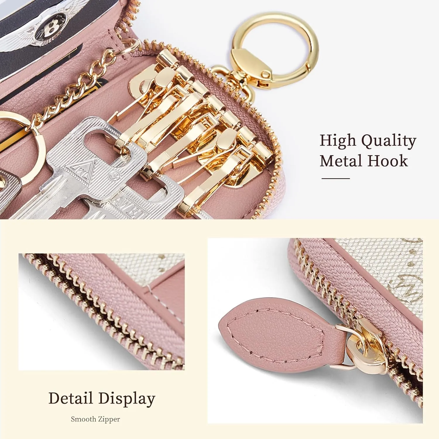 GOLF SUPAGS Women PVC Leather Car Key Chain Card Holder Wallet Pouch 6 Hook Snap Closure keys Money Organizer Case
