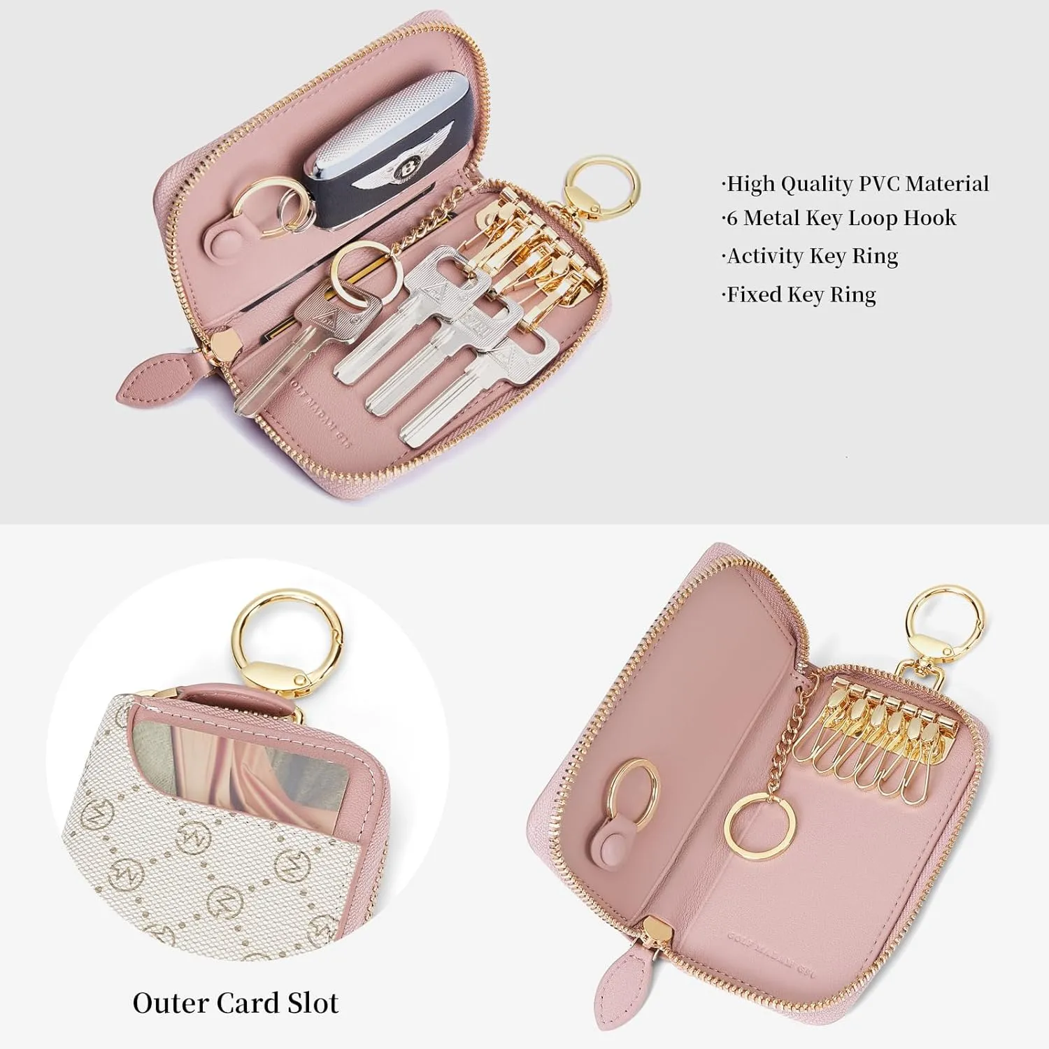 GOLF SUPAGS Women PVC Leather Car Key Chain Card Holder Wallet Pouch 6 Hook Snap Closure keys Money Organizer Case