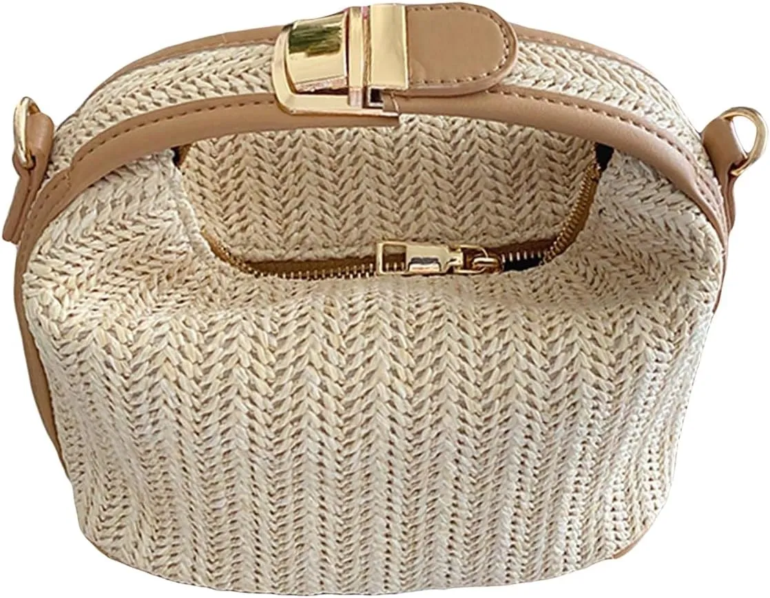 GORGLITTER Women's Straw Clutch Purses Handmade Woven Top Handle Bag Zipper Crossbody Bags