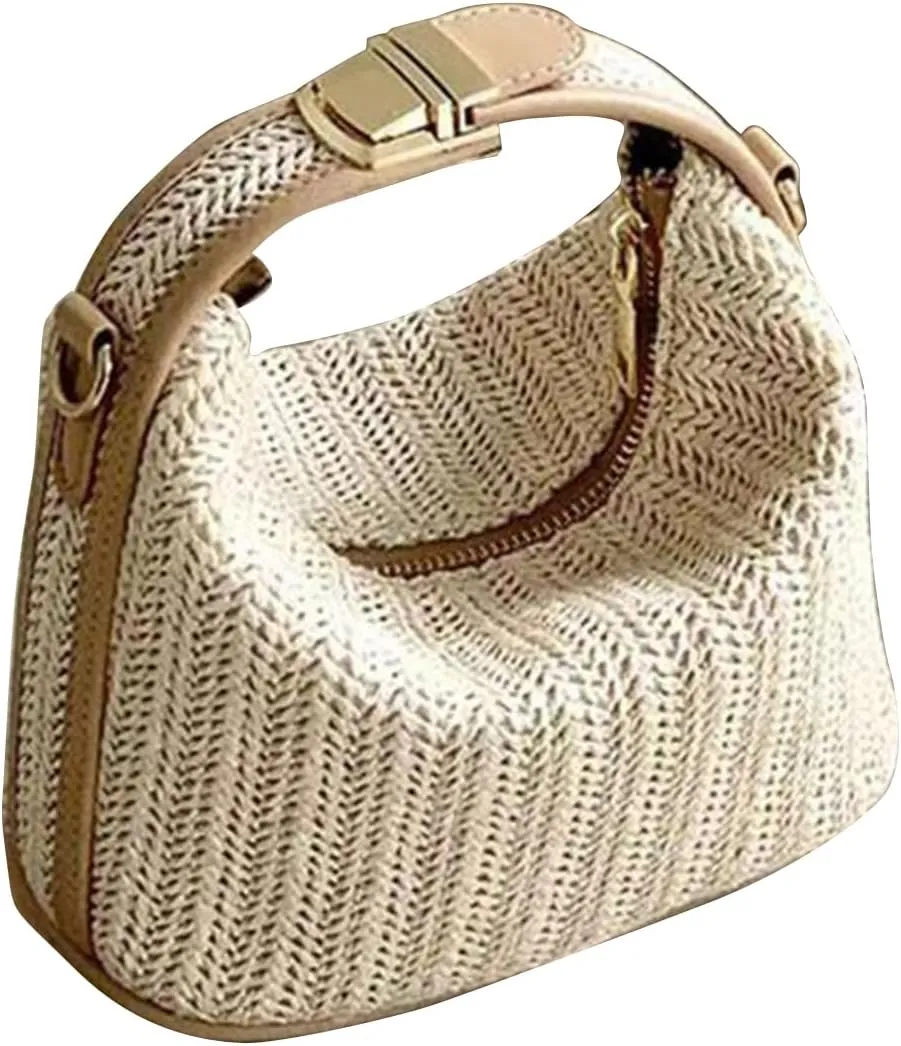 GORGLITTER Women's Straw Clutch Purses Handmade Woven Top Handle Bag Zipper Crossbody Bags