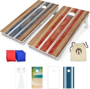 GoSports 4 x 2 ft Resort Collection All Weather Cornhole Boards - Choose Rustic, Beach, White DIY, Blue Stripe, Palms - Regulation Size Set
