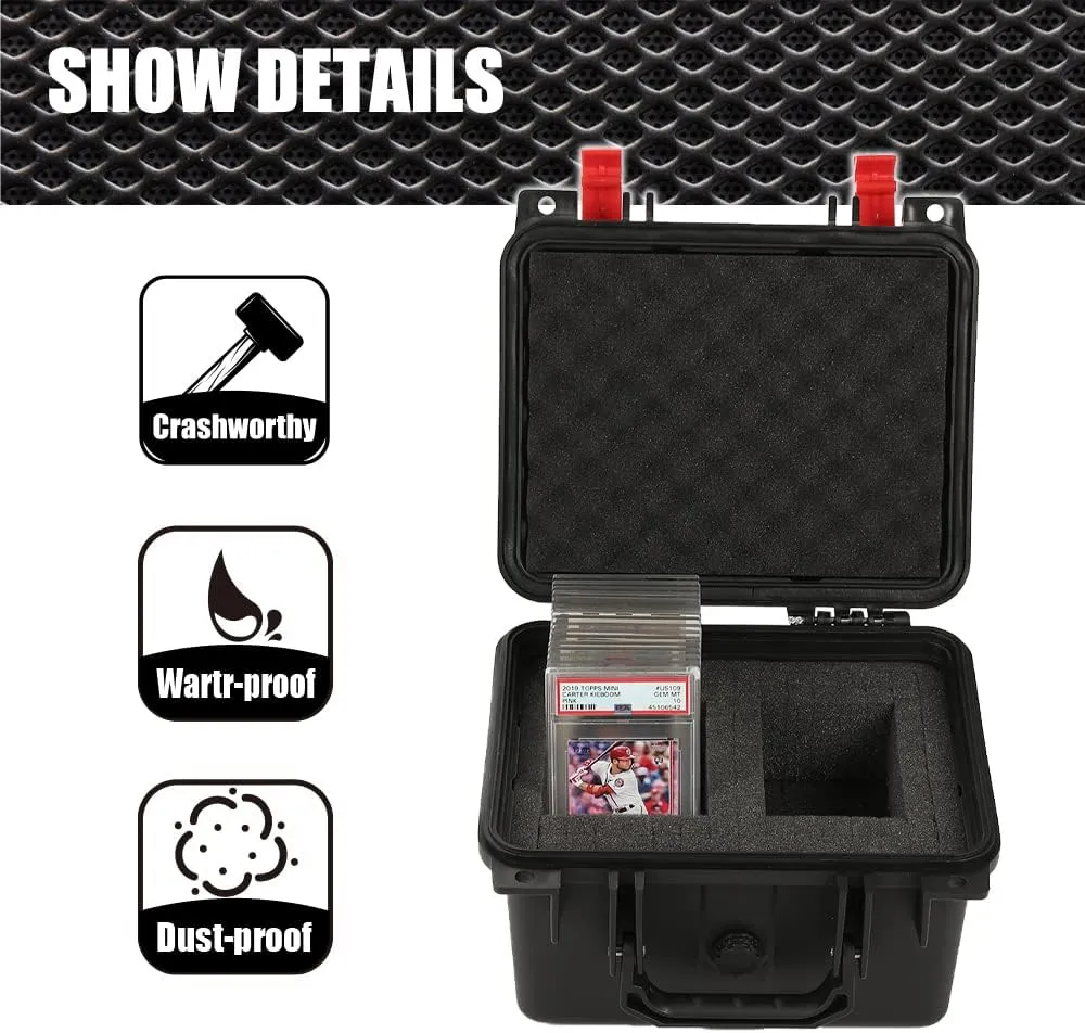 Graded Card Storage Box Compatible with PSA BGS SGC One Touch Deep Travel Size Weatherproof Case Waterproof Slab with Impact Absorbing Dual Foam Slots(Red&Black)