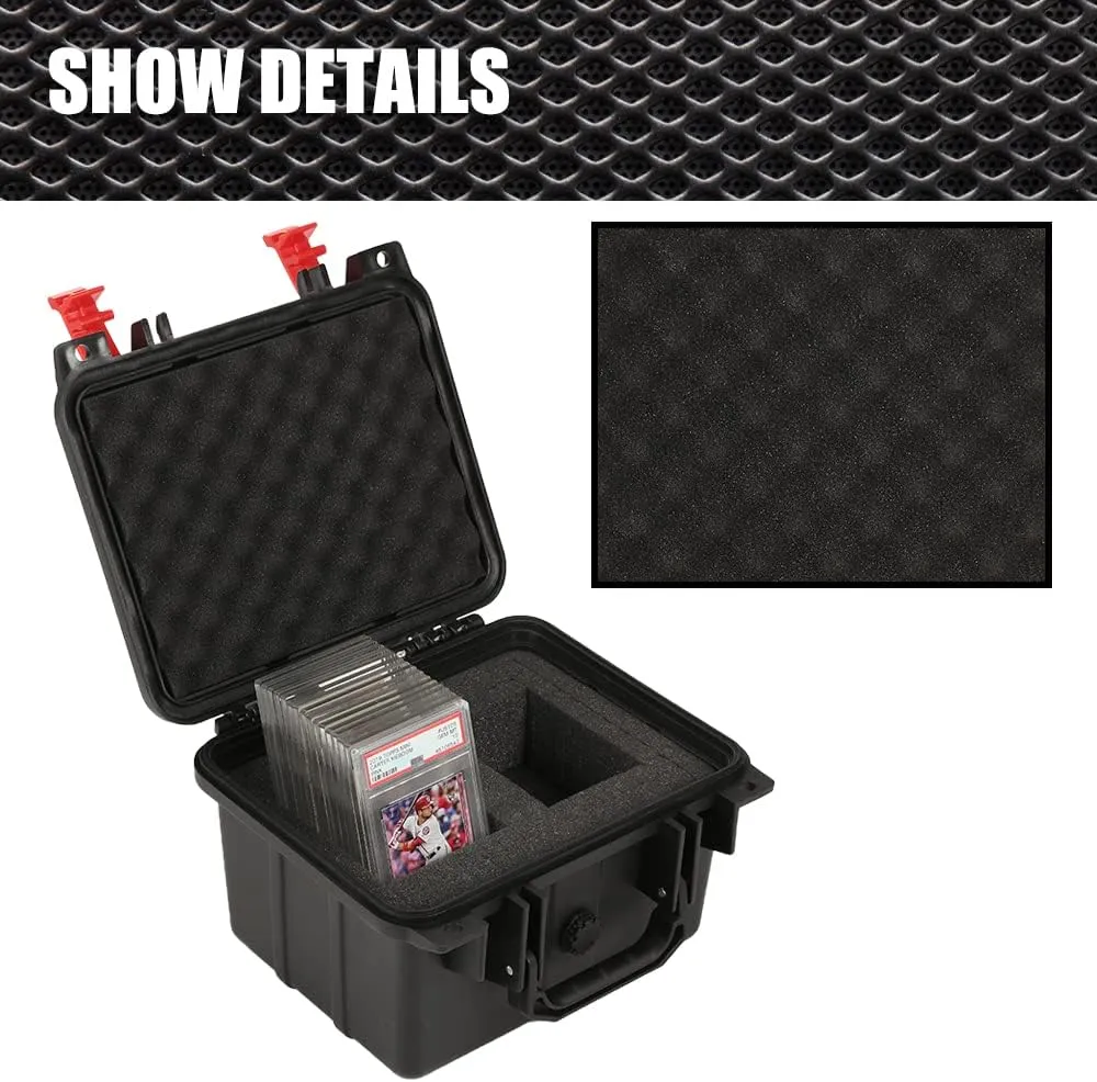 Graded Card Storage Box Compatible with PSA BGS SGC One Touch Deep Travel Size Weatherproof Case Waterproof Slab with Impact Absorbing Dual Foam Slots(Red&Black)