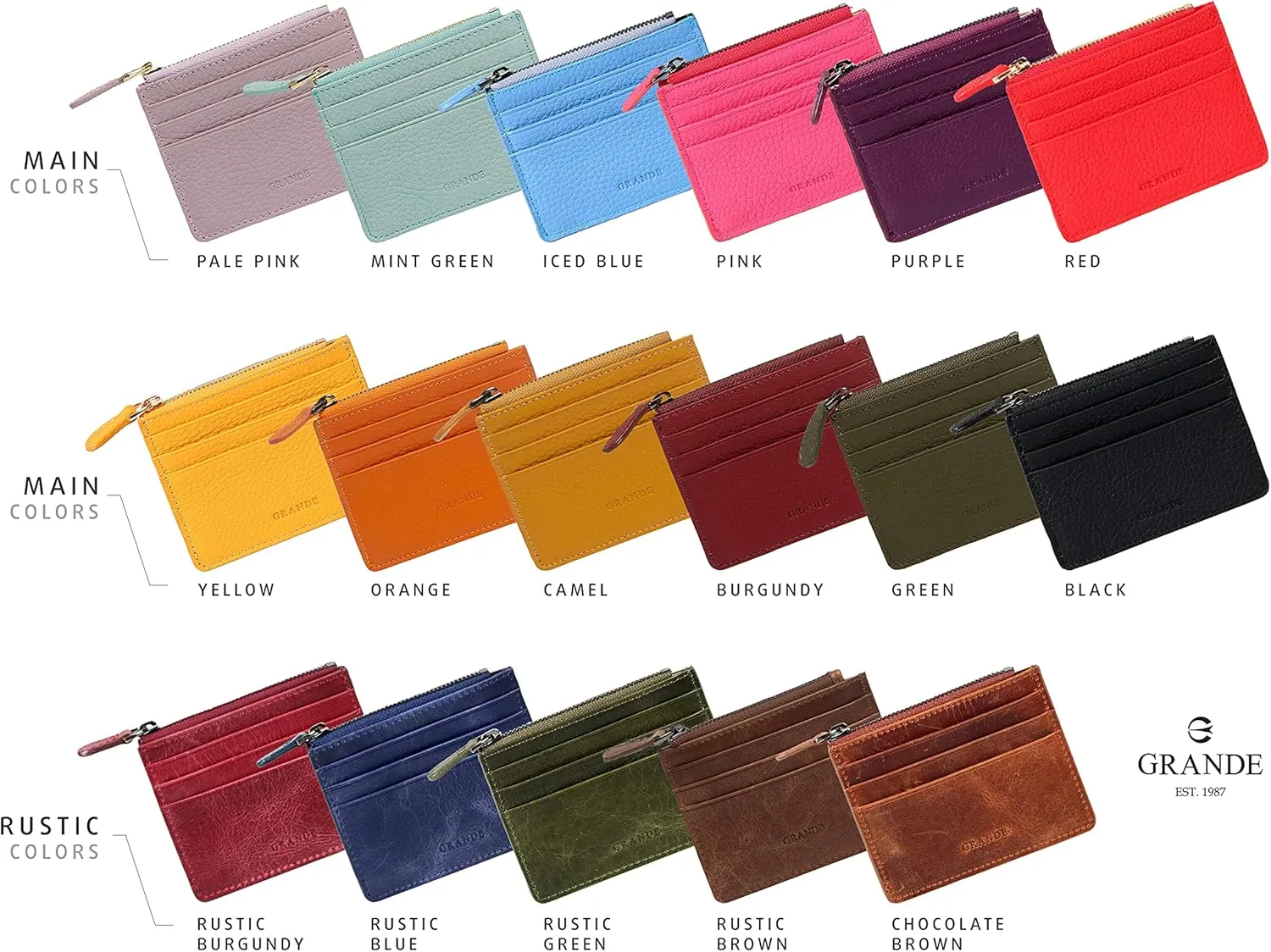 grande 3603 Genuine Leather Card Holder For Women and Men Slim Minimalist Small Zipper Wallet (CHOCOLATE BROWN)