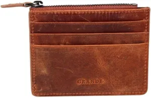 grande 3603 Genuine Leather Card Holder For Women and Men Slim Minimalist Small Zipper Wallet (CHOCOLATE BROWN)