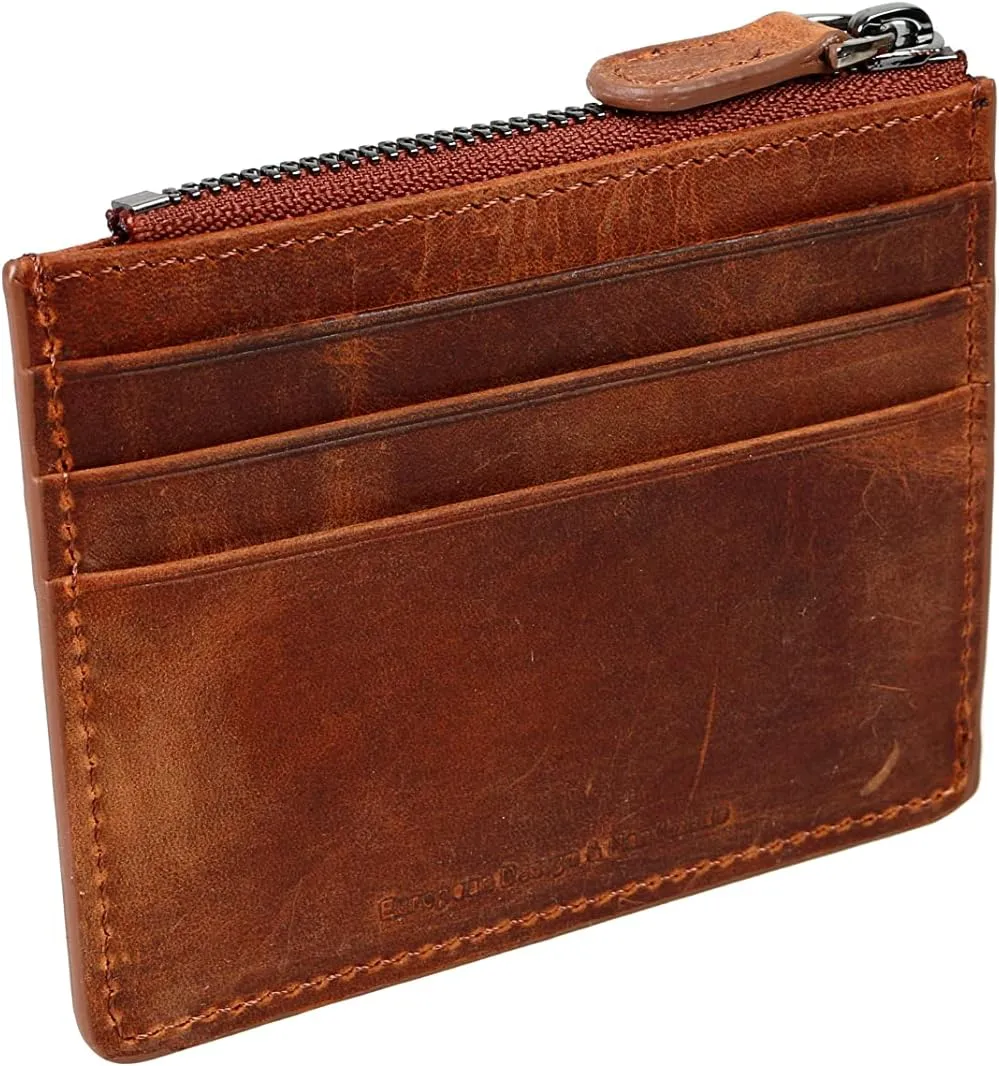 grande 3603 Genuine Leather Card Holder For Women and Men Slim Minimalist Small Zipper Wallet (CHOCOLATE BROWN)