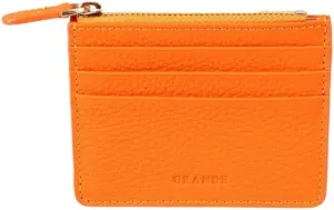 grande 3603 Genuine Leather Card Holder For Women and Men Slim Minimalist Small Zipper Wallet (ORANGE)