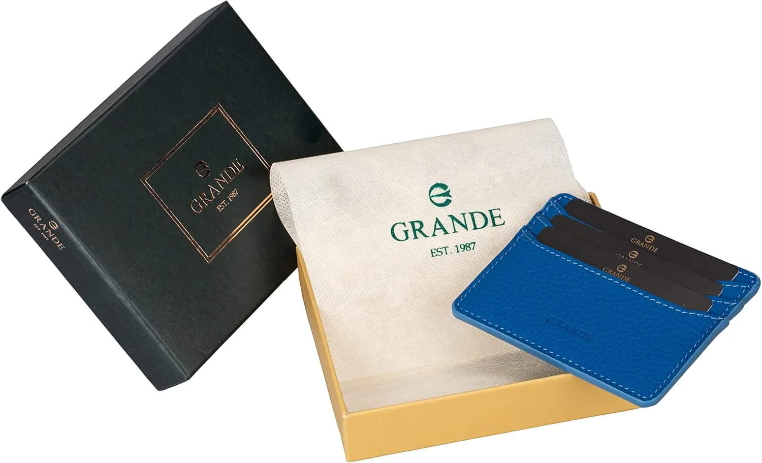 grande 3633 Genuine Leather Card Holder For Women and Men Super Slim Minimalist Small Snap Wallet (Blue)