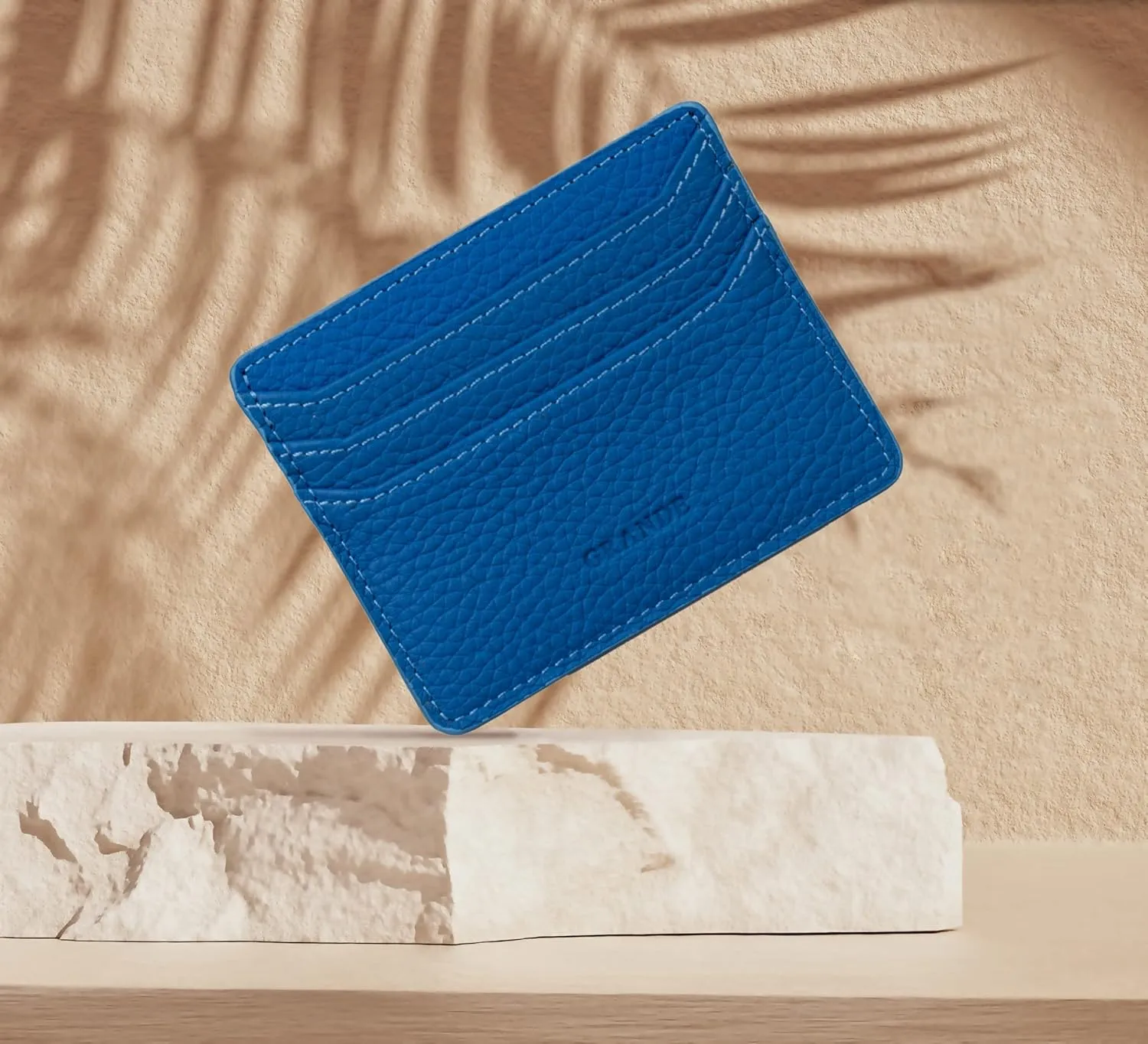 grande 3633 Genuine Leather Card Holder For Women and Men Super Slim Minimalist Small Snap Wallet (Blue)