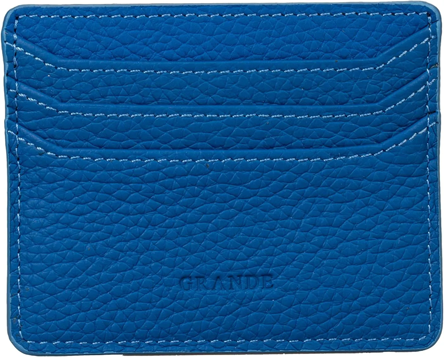 grande 3633 Genuine Leather Card Holder For Women and Men Super Slim Minimalist Small Snap Wallet (Blue)