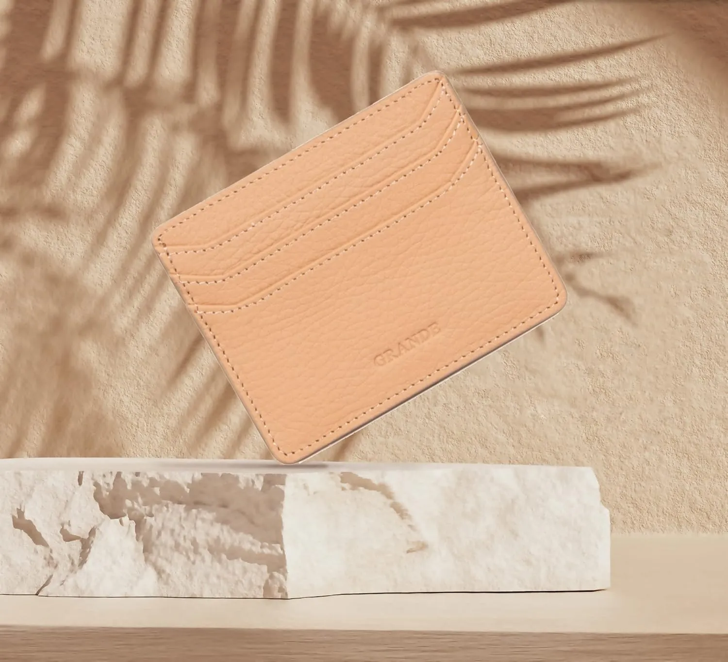 grande 3633 Genuine Leather Card Holder For Women and Men Super Slim Minimalist Small Snap Wallet (Cookie)