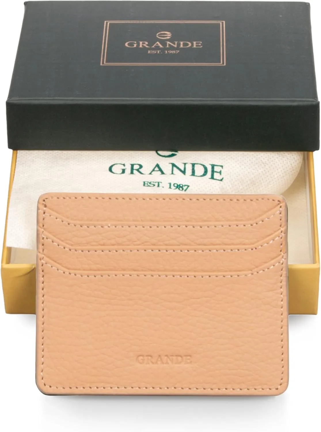 grande 3633 Genuine Leather Card Holder For Women and Men Super Slim Minimalist Small Snap Wallet (Cookie)