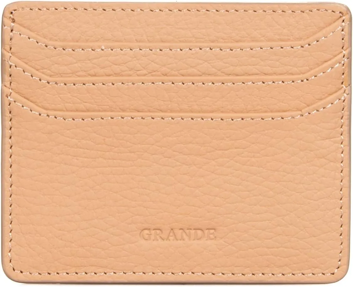 grande 3633 Genuine Leather Card Holder For Women and Men Super Slim Minimalist Small Snap Wallet (Cookie)