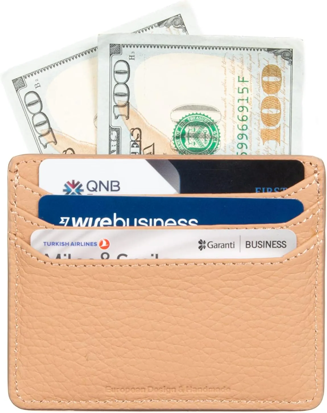 grande 3633 Genuine Leather Card Holder For Women and Men Super Slim Minimalist Small Snap Wallet (Cookie)